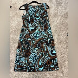 Connected Apparel Blue and Brown Patterned Dress